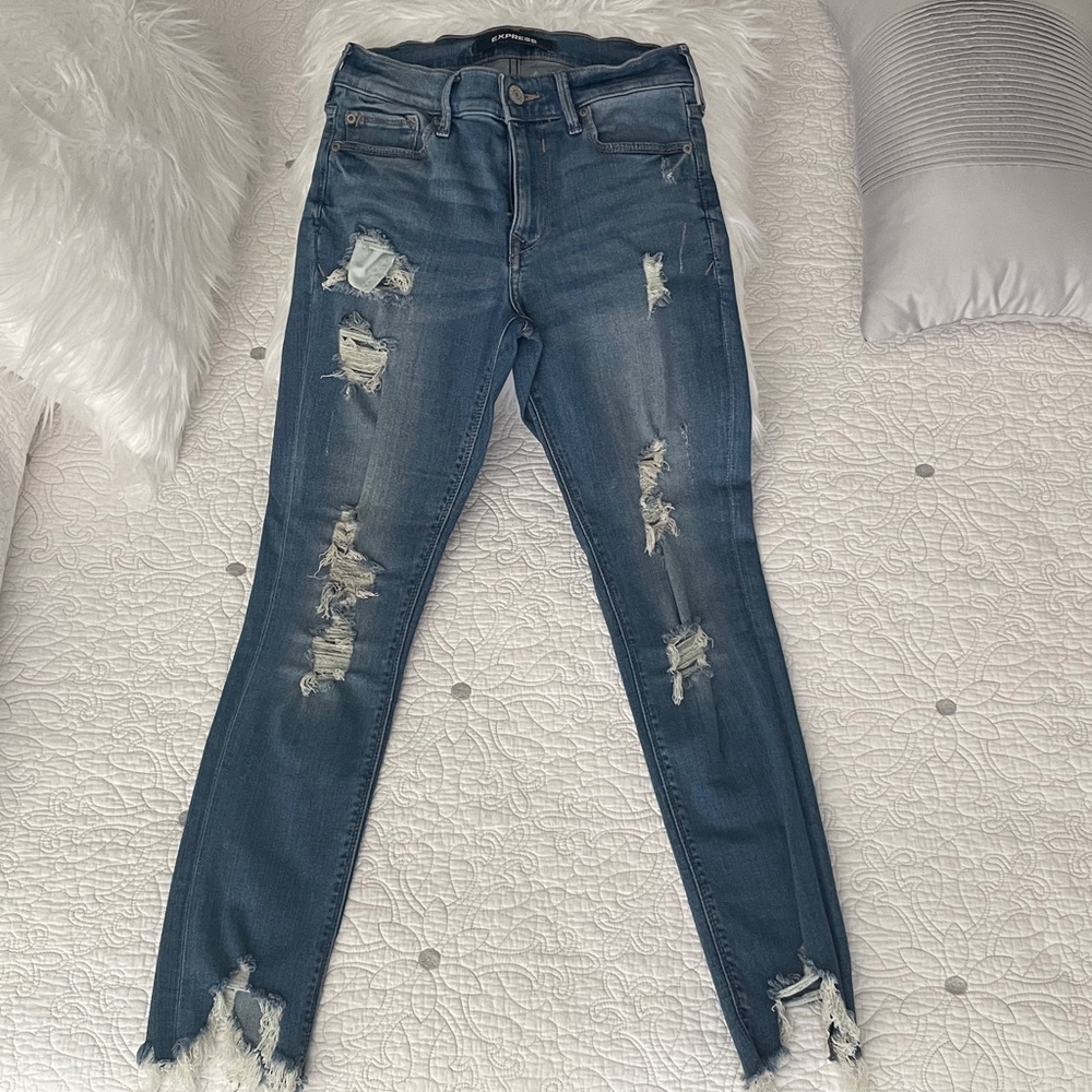 Express Distressed Blue Ankle Jeans